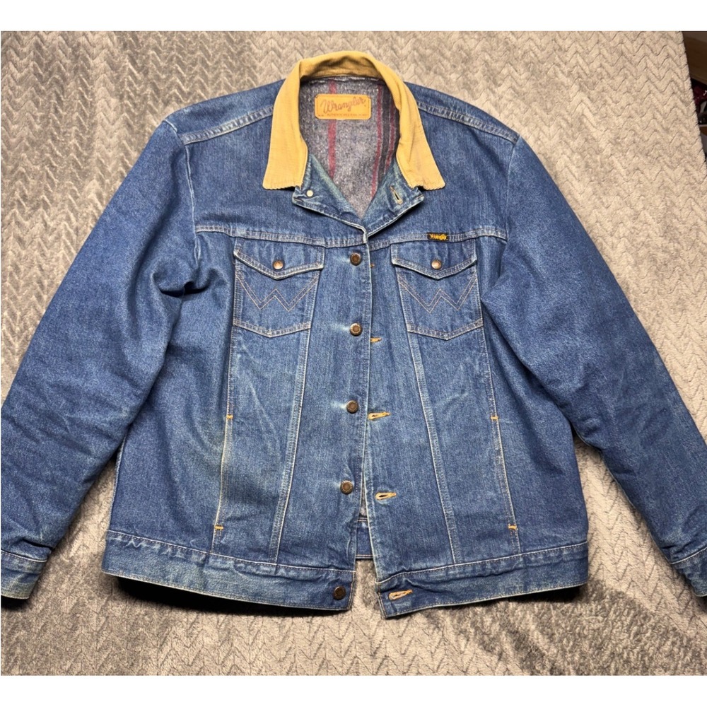 Wrangler Authentic Western‎ Jacket Denim Corduroy Collar Blue Blanket Lined